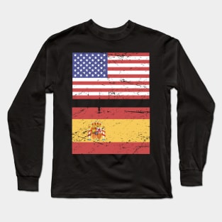 United States Flag & Spain Flag Long Sleeve T-Shirt